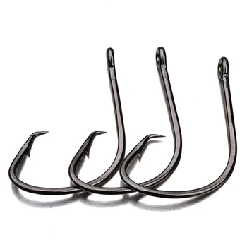 

50pcs/set Fishing Hooks Black Color Octopus/Circle Sport Circle Fish Hook Jig Big 1#-5/0# Size Bass New