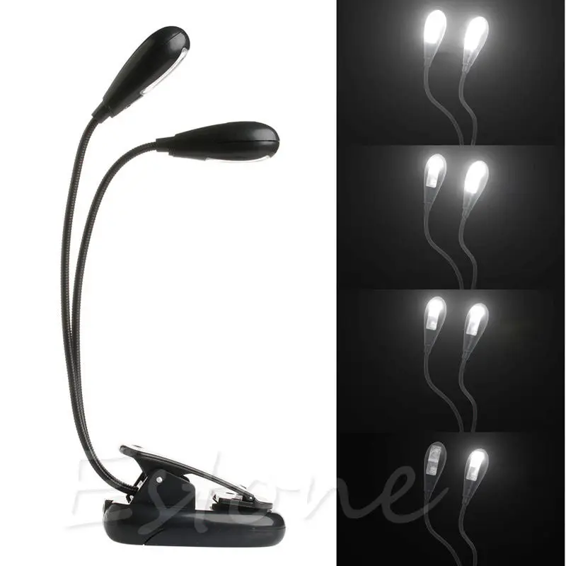 2 Dual Flessibile Arms 4 LED di Clip-on Lampada Della Luce per la Musica per Pianoforte Del Basamento di Libro di