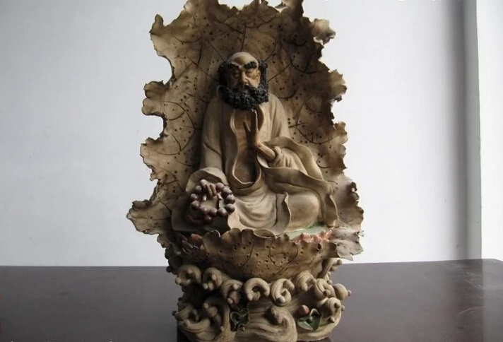 

150401 S0390 17"Tibet Buddhism Pottery WuCai porcelain Dharma Bodhidharma arhat Buddha Statue