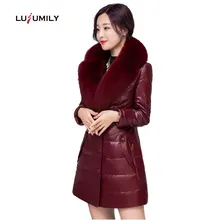 Lusumily, женская зимняя куртка со съемным воротником из лисьего меха, кожаная куртка, пальто, женские тонкие куртки с длинным рукавом, верхняя одежда размера плюс 6XL, пальто
