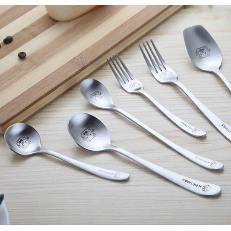 

2018 Creative Cartoon Bear Spoon and Fork Set Stainless Steel Adult Children Spoon Fork Set Children's Day Gift Ice Cream Tools