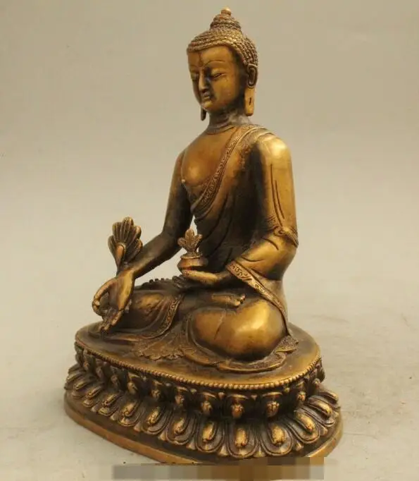 

S02973 8" Tibet Tibetan Buddhism Bronze Seat Lotus Shakyamuni Amitabha Buddha Statue
