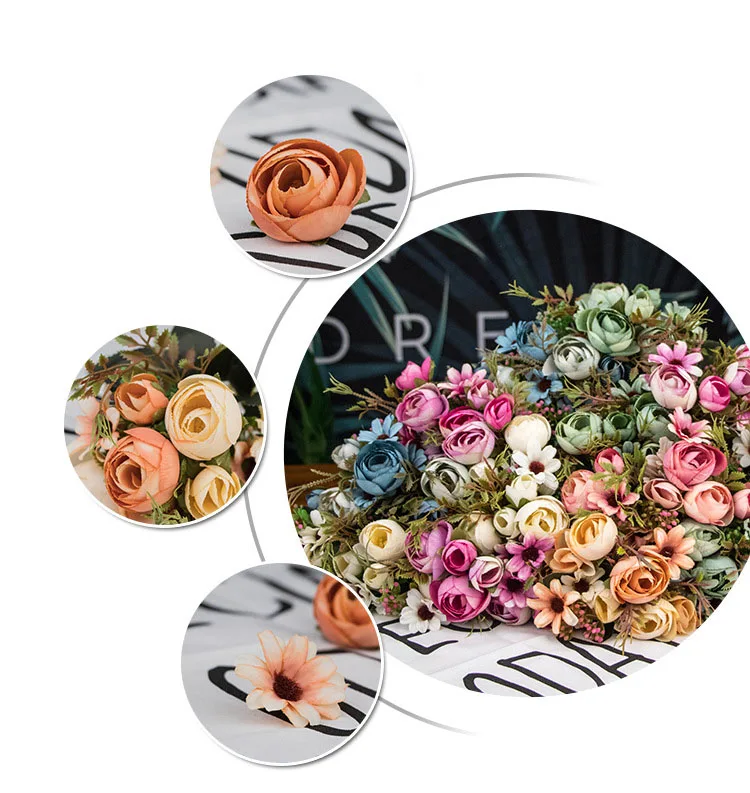 Осенние искусственные Чайные розы, шелковые цветы герберы, ромашки, искусственный цветок из пластика для свадьбы, аксессуары для дома, украшение комнаты