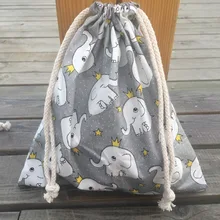 1 шт. хлопковая саржевая сумка-Органайзер на шнурке вечерние подарочные сумки с принтом слона серая основа YILE408c
