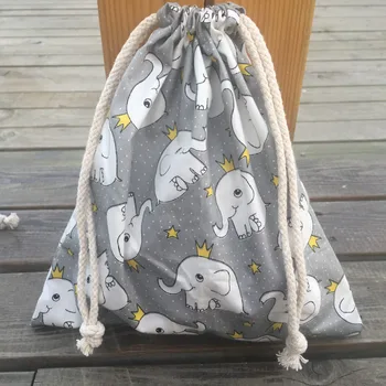 

1pc Cotton Twill Drawstring Organizer Bag Party Gift Bag Print Elephant Gray Base YILE408c