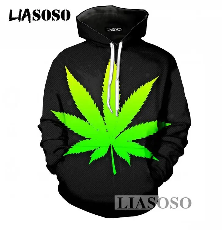 LIASOSO чистый черный с длинным рукавом толстовки для мужчин/женщин 3D печати сорняков с капюшоном спортивный костюм Повседневный пуловер Толстовка брендовая одежда T838