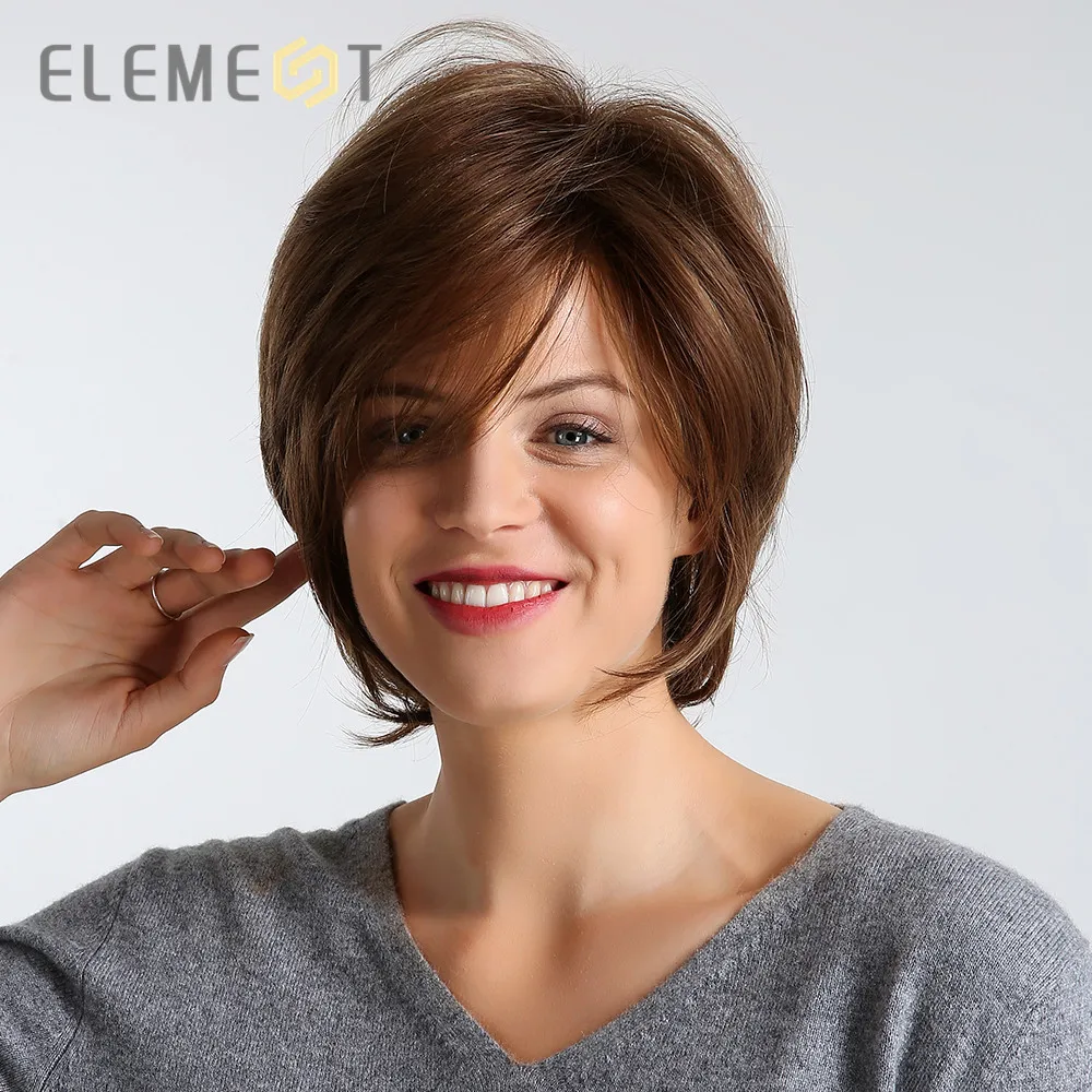 Element Synthetic 6 Inch Short Straight Hair Wig With Side Fringe