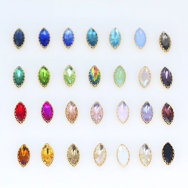 

All-size navette Flatback glass stone sew on crystal rhinestones gold base lacy claw button diy clothing accessories jewel beads