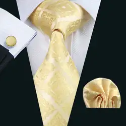 Для мужчин Галстук Желтый Новинка жаккард 100% шелк Бренд галстук, носовой платок, Запонки Набор для Свадебная деловая вечеринка Бесплатная