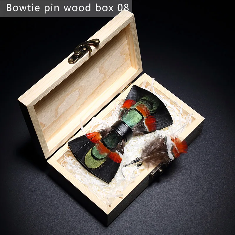 Bowtie pin wood box8 JEMYGINS, дизайн, галстук-бабочка, перо, бант, изысканная ручная работа, Мужская брошь для галстука-бабочки, деревянная булавка, подарочный набор, Свадебная вечеринка - Цвет: Bowtie pin wood box8