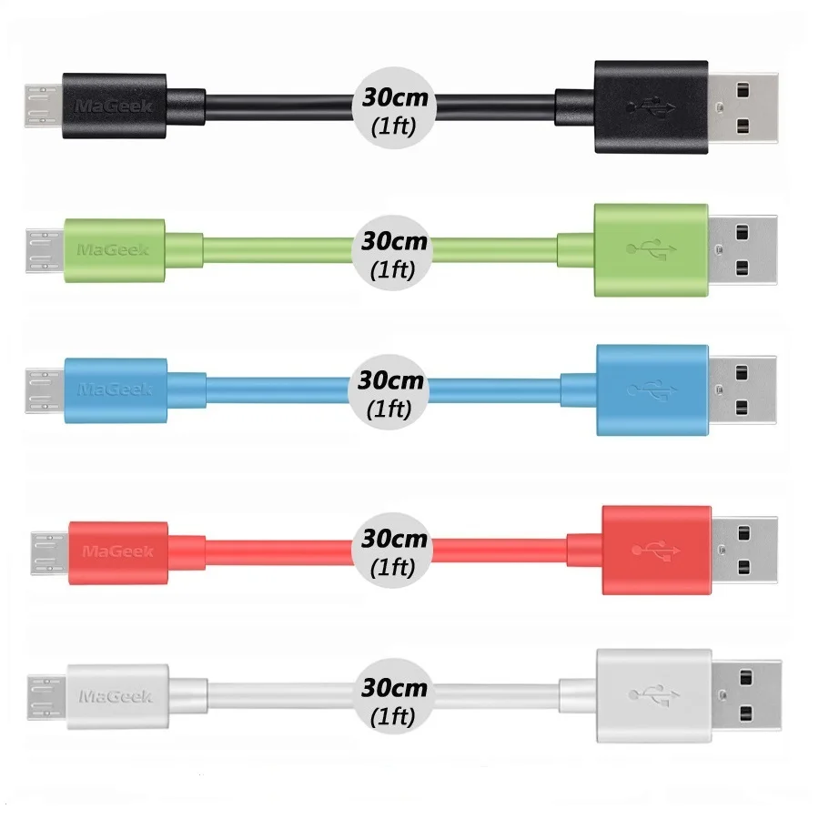 [5 штук] MaGeek 30 см/1 фута x 5 шт. короткий Micro USB кабель высокоскоростное зарядное устройство кабели для мобильных телефонов для samsung htc Xiaomi - Цвет: 5 Colors