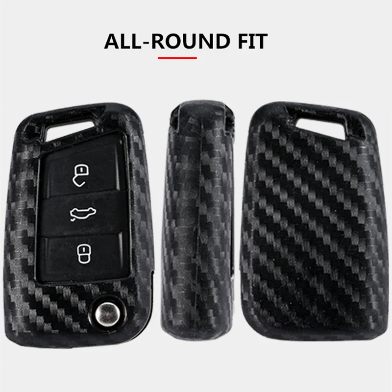 2019 New Carbon Fiber Silica Gel Car Key Case Cover Holder Key Chain Ring For VW Golf-7 Tiguan-L POLO Accessories Car-styling