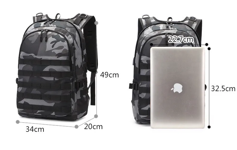 PUBG рюкзак для мужчин школьная сумка Mochila Pubg Battlefield infants пакет камуфляж путешествия холст USB разъем для наушников сзади рюкзак