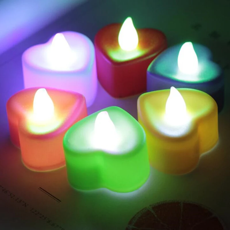 

24pcs Heart shape LED Electronic Candle Light Multicolor decortaive light Lamp Flame Flashing Tea Light Wedding Party Decoration