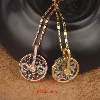 

BeUrSelf Lucky Rotatab Love Heart Pendant Necklace for Women Zircon Micro Paved Jewelry Round Gold Color Beads Glass Metal Charm