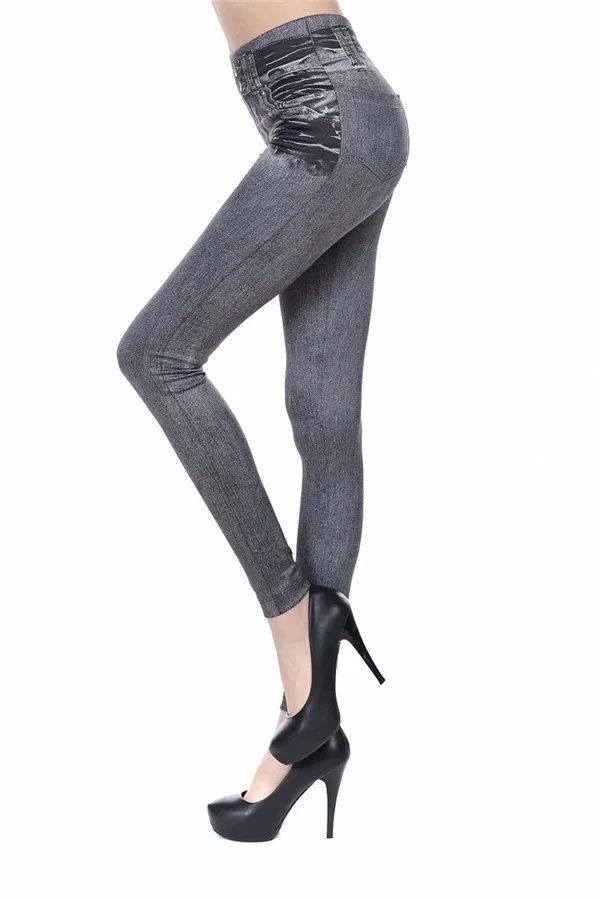 NORMOV Модные женские синие и черные джинсовые леггинсы большого размера, 2 настоящие карманы, средняя талия, Тонкие штаны, складные высокие эластичные леггинсы для тренировок
