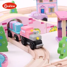 ONSHINE 41pcs set Wooden Train Track Kids Toy City Traffic Scene Combination Bus house fountain Toy