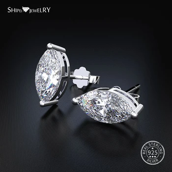 

Shipei 100% 925 Sterling Silver Fine Jewelry Minimalist Sapphire Emerald Ruby Marquise Stud Earrings for Women Birthday Gift