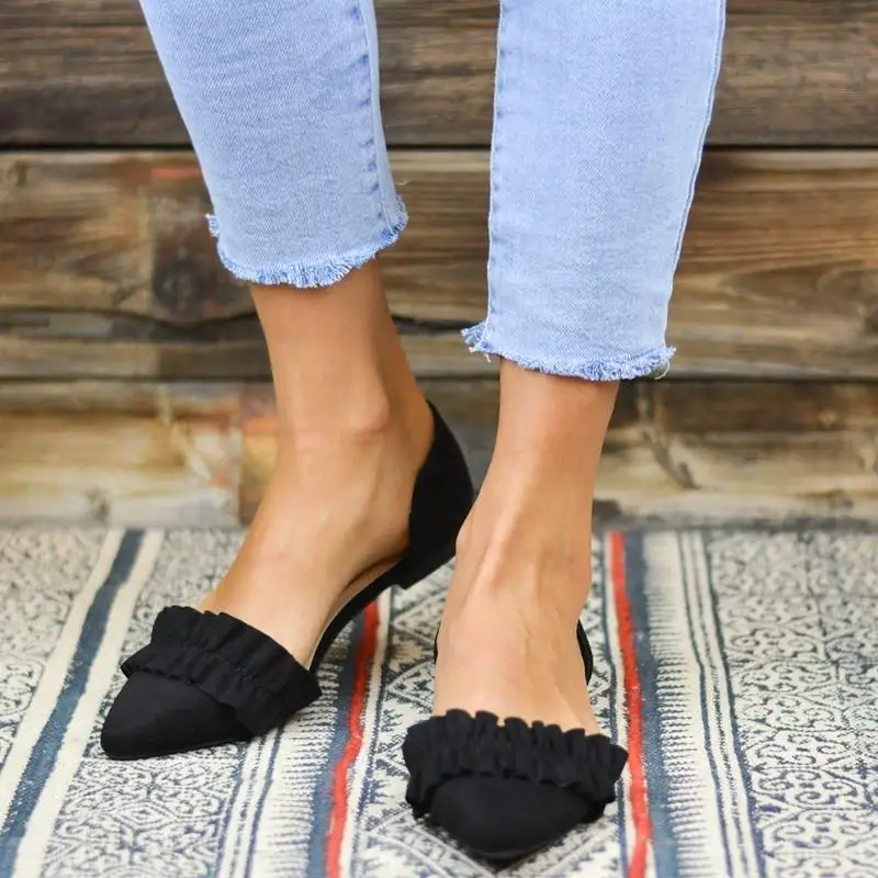 

Summer Fashion Woman Flat Pointed Toe Ruffles Design Sandals Fashion Concise Office Elegant Sexy Tipe Sandals Shoes Plus 43