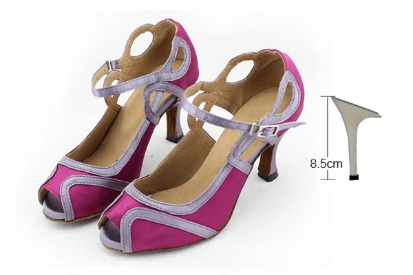 DILEECHI/Обувь для латинских танцев; Женская атласная обувь для сальсы; женские сандалии; Обувь для бальных танцев; высота каблука 7,5 см - Цвет: Purple heel 85mm