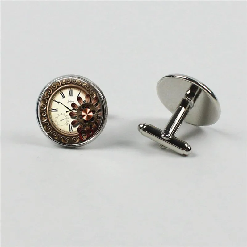 

2018 fashion handmade button cuffs beautiful flower steampunk glass watch cabochon high quality art button cuff jewelry portrai
