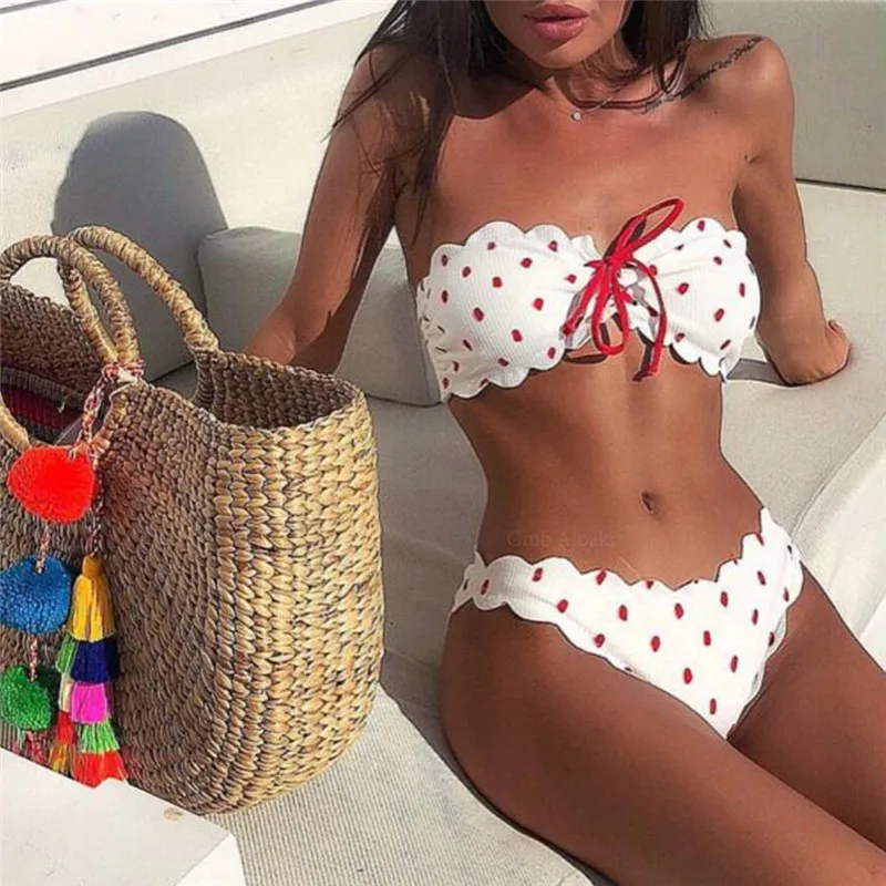 

Women Sexy Dot Printed Bikini Set Push-Up Padded Bow Swimwears Swimsuit Beachwear Sexy Women's Swimsuits Bather Swimwear Biquini