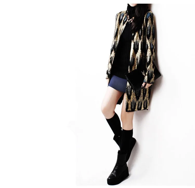 2015 Autumn New The peacock printing Knitting Long Cardigan Ladies Sweater Women Coat Outwear Snake Pattern Bronzing Tops HTB1xB zJFXXXXXQXpXXq6xXFXXXR - 2015 Autumn New The peacock printing Knitting Long Cardigan Ladies Sweater Women Coat Outwear Snake Pattern Bronzing Tops