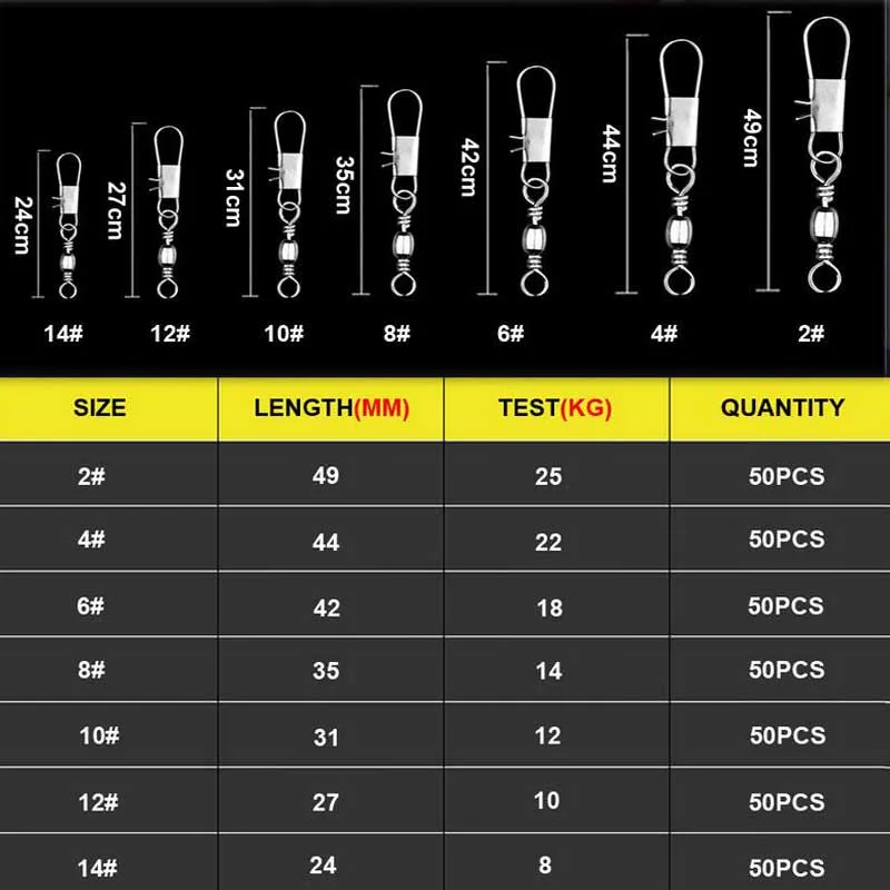 50 шт./пакет Рыбалка Разъем контактный подшипник прокатки Вертлюжок из нержавеющей стали с защелкой снасть для приманки на рыболовецкий крючок аксессуары