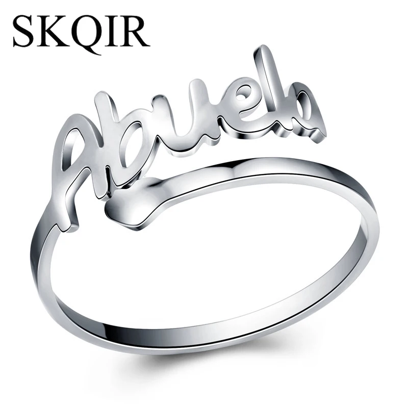 

SKQIR News Silver Stainless Steel Love Abuela Cuff Rings For Women Jewelry Mother's Day Gift Open Grandmother Ring anillos mujer