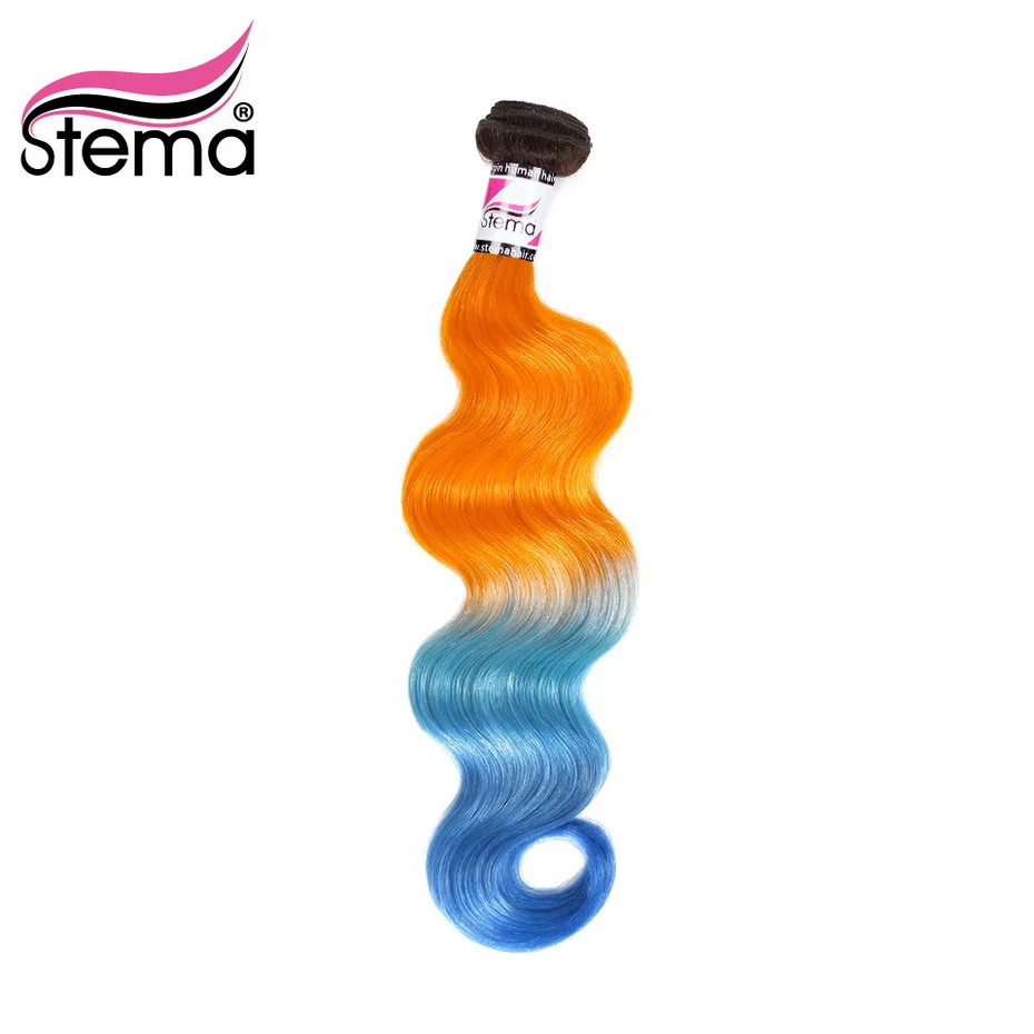 Stema эффектом деграде(переход от темного к Цвет объемная волна утка волос бразильские волосы 1b/оранжевый/синий 1b/синий/розовый 1/3/4 пряди пряди человеческих волос для Волосы remy удлинитель