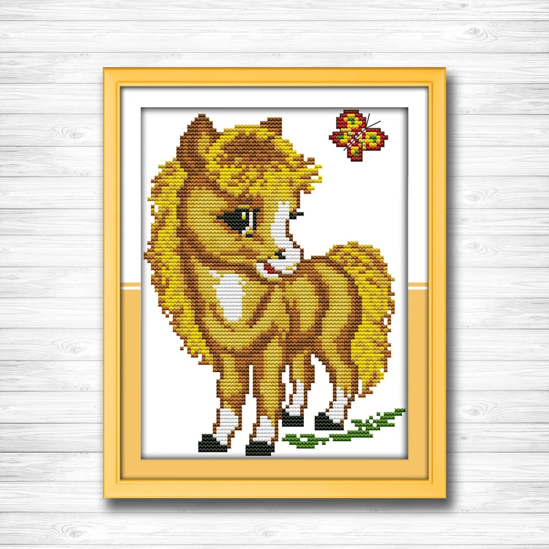 

Lovely Yellow horse animal Drawing painting Counted print on canvas DMC 14CT 11CT DMS Cross Stitch Needlework kit Embroidery Set