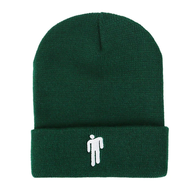 Прямая поставка, Billie Eilish, хлопковые повседневные шапочки для мужчин и женщин, вязаная зимняя шапка, одноцветная, хип-хоп, Skullies, шапка унисекс, OC721 - Цвет: Dark Green
