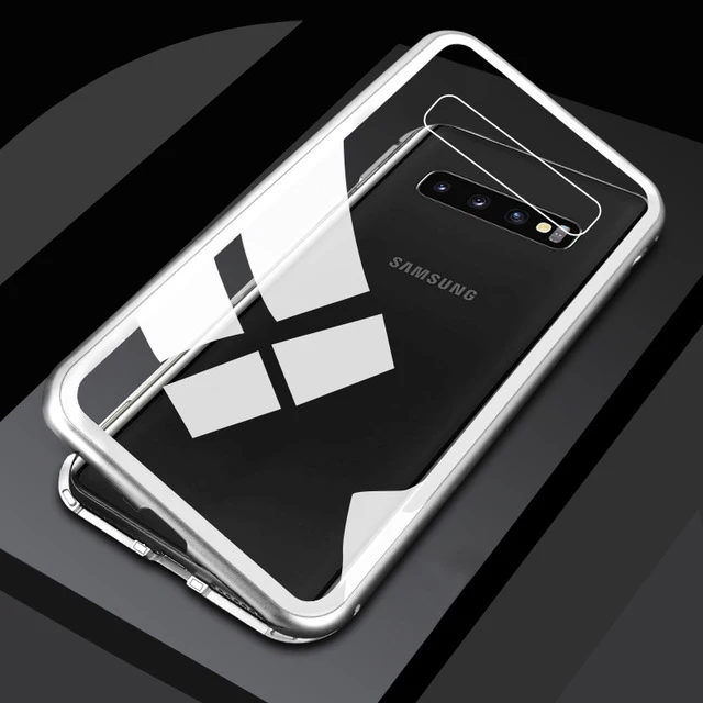 Магнитный чехол для телефона для samsung Galaxy A9 A7 A30 A50 J4 J6 плюс J8 металлический чехол-книжка на магнитной застежке чехол-накладка A305F A505F - Цвет: Silver-no front glas