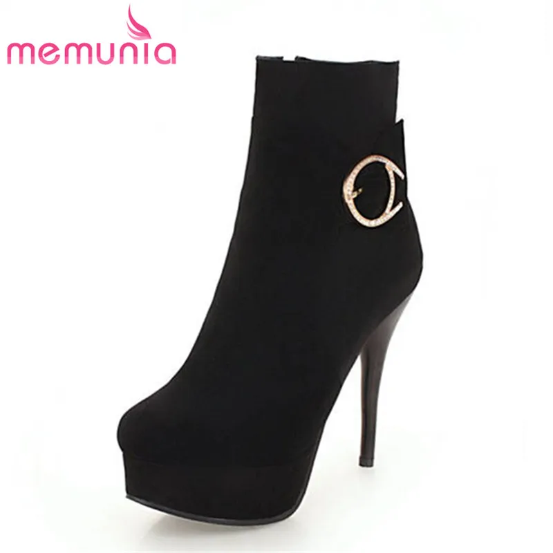 

MEMUNIA 2020 size 33-43 flock ankle boots zipper with buckle fashion platform boots for women sexy stiletto high heels shoes