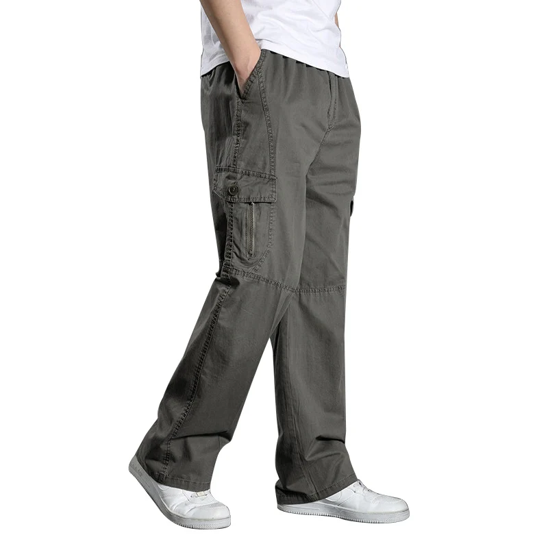 Летние мужские шаровары, брюки карго для больших и высоких мужчин, повседневные свободные рабочие брюки с множеством карманов, мужские прямые брюки размера плюс 4XL 5XL 6XL