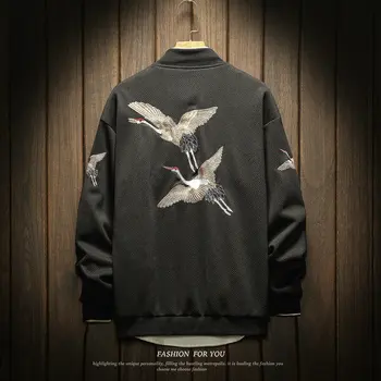 

Embroidered Jacket Men Spring Autumn Chinese Style Mandarin Collar Rib Sleeve Streetwear Windbreaker Men's Bomber Jacket 5XL