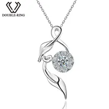 Двойное кольцо, женская подвеска, необычный дизайн, Женские Ювелирные изделия, 0.11ct H/SI, Бриллиантовая подвеска, 18 K, белое золото, с серебряной цепочкой, CAP01690A