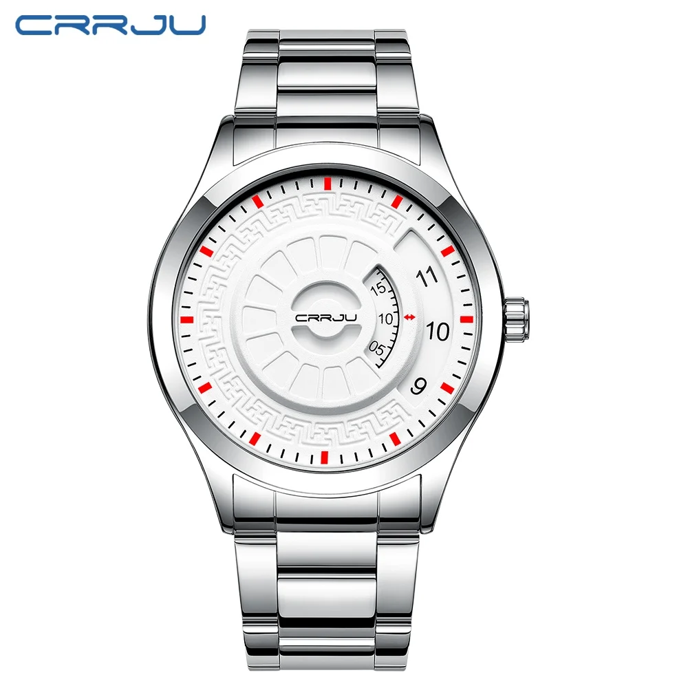 CRRJU модные мужские часы Топ люксовый бренд Уникальный стиль часы Мужские кварцевые часы водонепроницаемые большой циферблат спортивные часы Ретро Relogio - Цвет: silver red