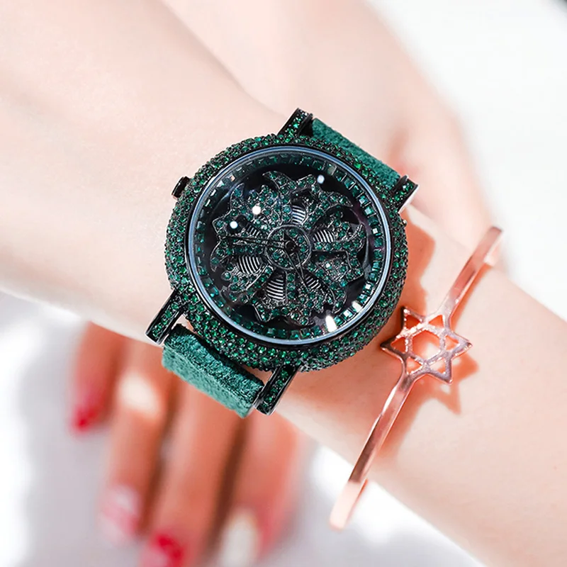 

Diamond Luxury Women Watches Rotation Dial Crystal Ladies Watch Waterproof Flower wrist watch for women clock relogio feminino