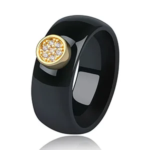Керамическое кольцо s 8 мм, модные изысканные стразы, керамическое кольцо для женщин плюс один большой кристалл, Свадебное женское подростковое кольцо, ювелирное изделие - Цвет основного камня: Black Gold 8mm