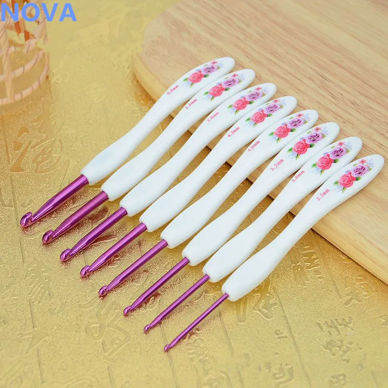 Nova 8pcs Set 2.5mm 6mm Crochet Hook,Sharp Flower Handle,Ergonomic Grip ...