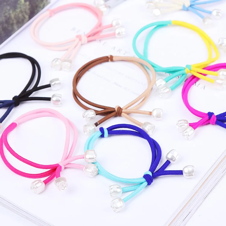 

5pcs/lot Women Hair Accessories Multi Color Elastic Hair Bands with Beads Double Elastic Hair Bands Scrunchie Braid Ponytail