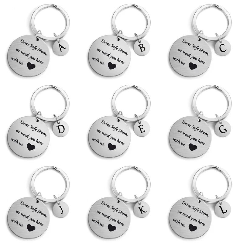 

Custom key ring A-Z 26 initial engraving keychain mom driving safety I need you here to accompany me gift keychain jewelry VK001