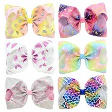 

8Inch Hair Bows JOJO children's Headwear Printed Unicorn Love Bows With Clips For Kids Girls Hairpins Handmade Hair Accessories