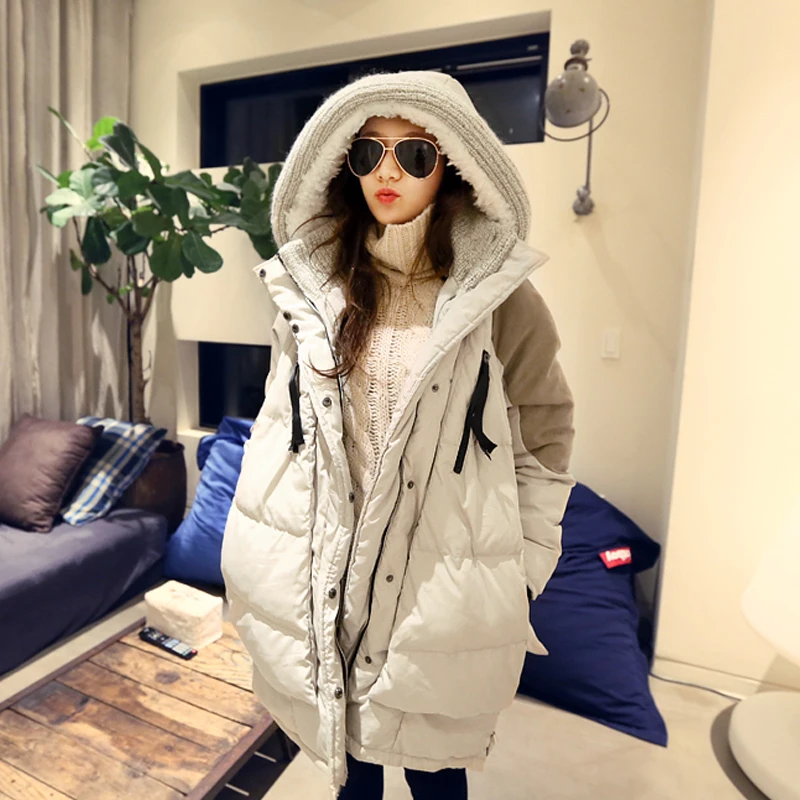 

women's casual warm jacket plus size winter coat with hood jacket medium-long female tooling thickening outerwear LW028
