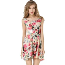 2017 Summer Dresses For Women Casual Bohemian Floral Leopard Sleeveless Vest Big Flower Printed Beach Chiffon Dress For Women