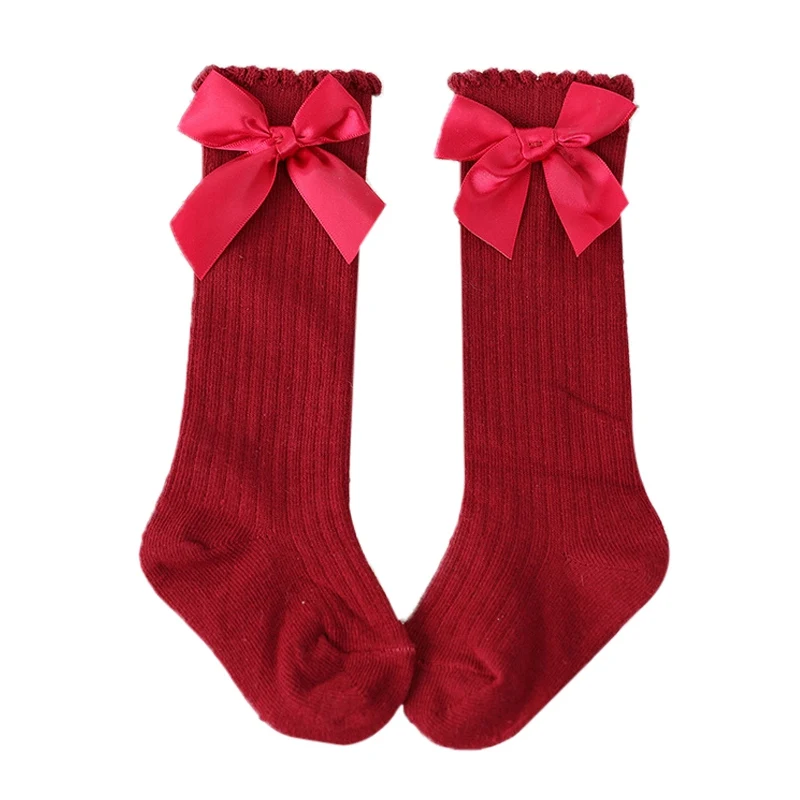 

2019 Hot Sale Baby Socks Lovely Infant Toddler Cotton Socks Newborn Knee High Long Socks Solid Swaddle Sokken with Bowknot