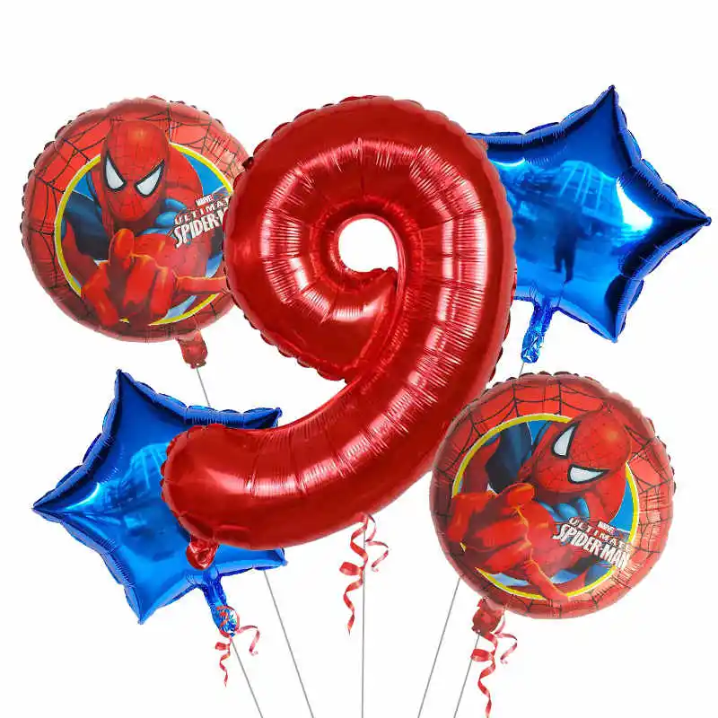 5 шт. воздушные шары из фольги с изображением Человека-паука 1, 2, 3, 4, 5, 6, 7 лет, супер герой, украшения для дня рождения, 30 дюймов, красный, синий шар с цифрами, детские игрушки со звездами - Цвет: Насыщенный сапфировый