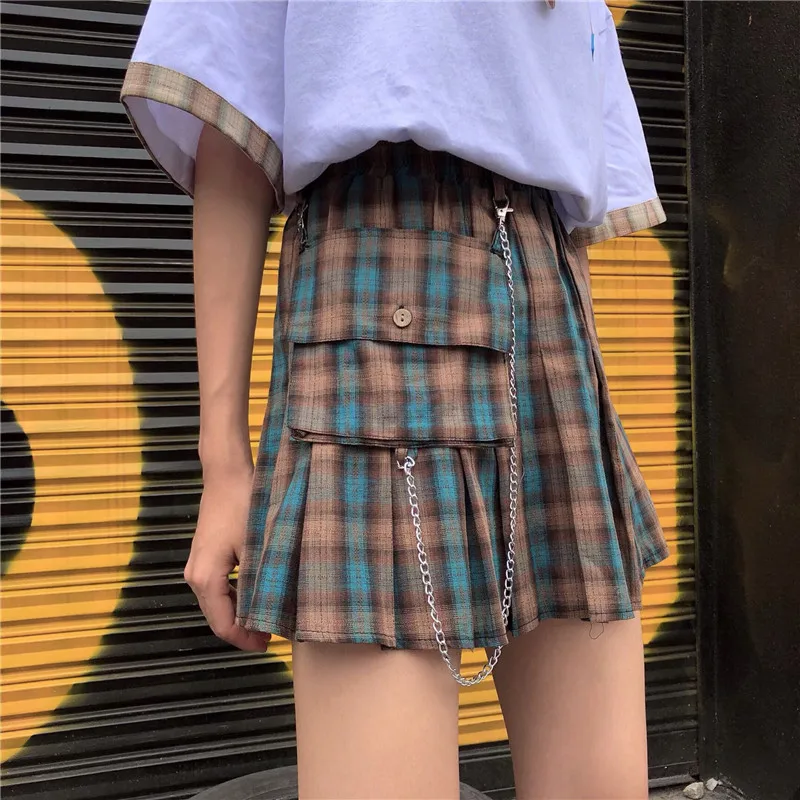 Harajuku женские модные юбки Милая клетчатая плиссированная юбка в стиле панк Высокая талия короткая женская юбка весна лето юбки в готическом стиле