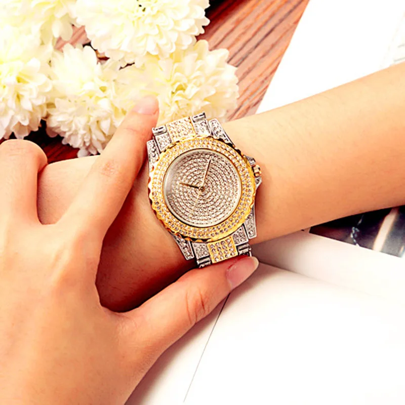 Новое поступление известный бренд сверкающих стразами Блестящие Серебряные часы Для женщин Роскошные Австрийские кристаллы Смотреть